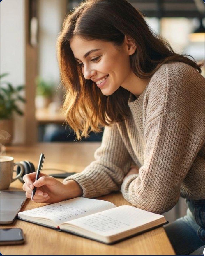 Estudiante tomando apuntes mientras aprende